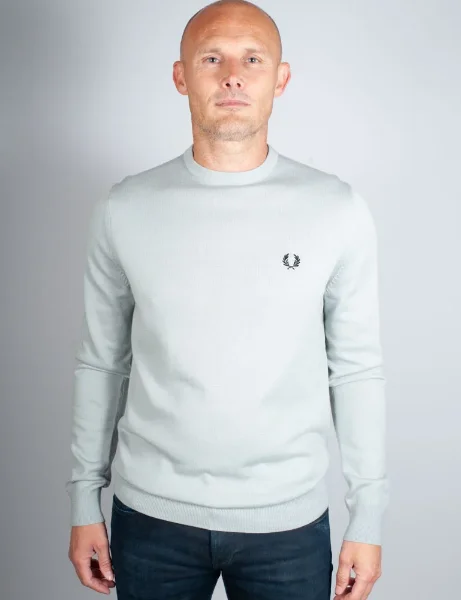 Fred Perry Classic Crew Neck Knitted Jumper | Silver Blue Fred Perry Classic Crew Neck Knitted Jumper | Silver Blue