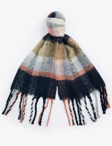 Barbour Womens Rawson Check Scarf | Navy/Pink Rust Barbour Womens Rawson Check Scarf | Navy/Pink Rust