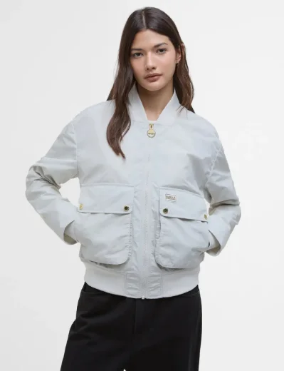 Barbour Women's International Priya Showerproof Bomber Jacket | Silver Birch
