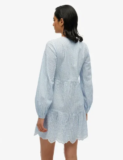 Superdry Womens Broderie Tiered Mini Dress | Blue Stripe