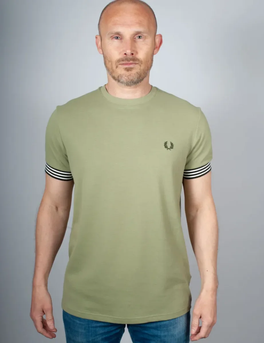 Fred Perry Striped Cuff Pique T-Shirt | Olive Mint