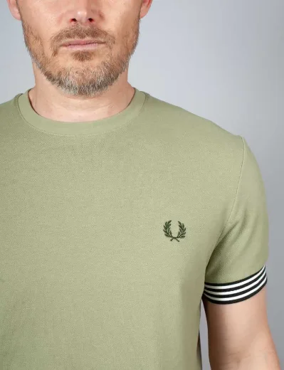 Fred Perry Striped Cuff Pique T-Shirt | Olive Mint