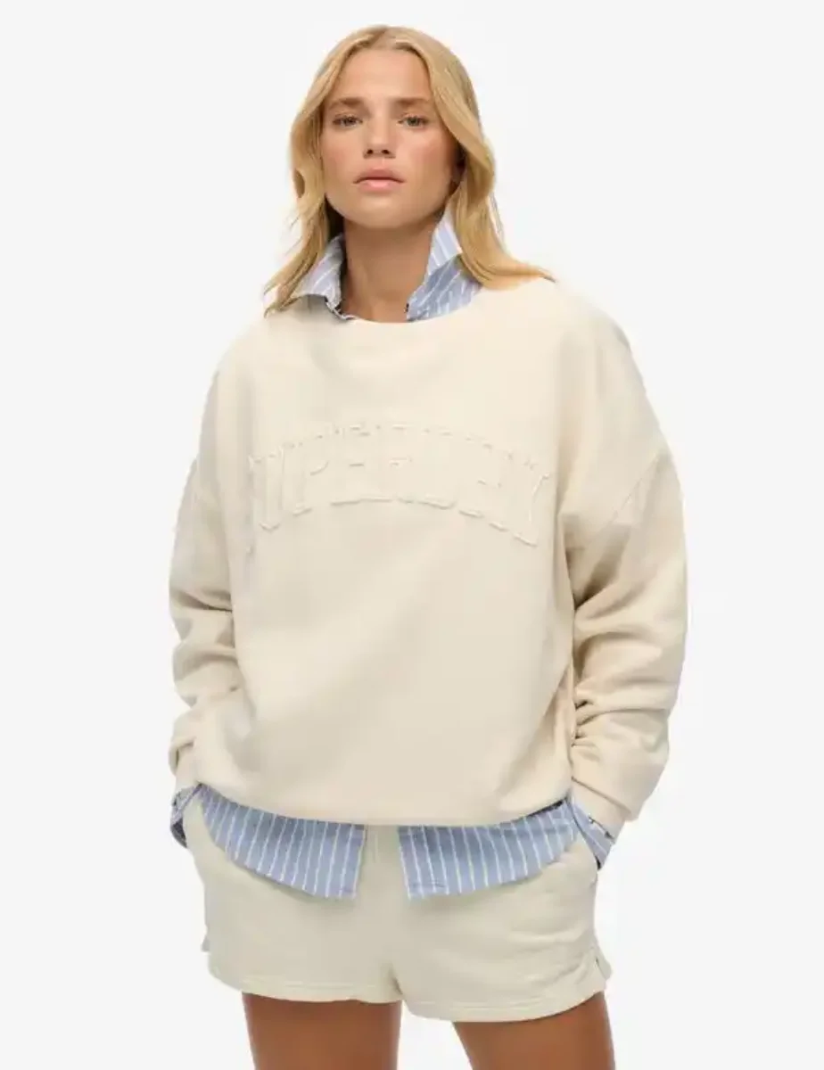 Superdry Athletic Tonal Crew Neck Sweatshirt | Desert Bone Off White