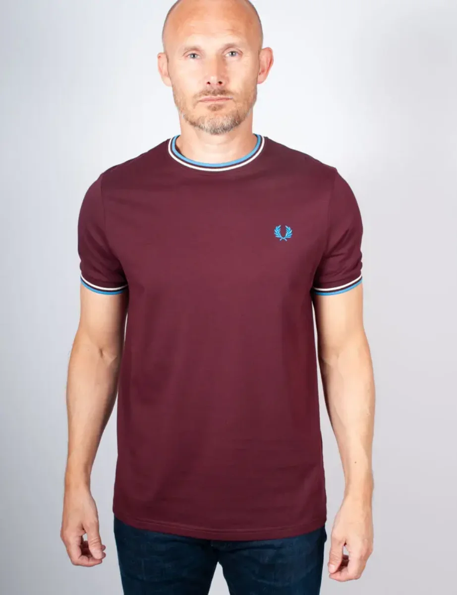 Fred Perry Twin Tipped T-shirt | Oxblood/Ecru/Court Blue