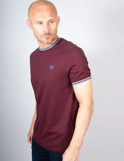 Fred Perry Twin Tipped T-shirt | Oxblood/Ecru/Court Blue