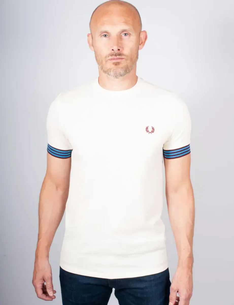 Fred Perry Striped Cuff Pique T-Shirt | Ecru