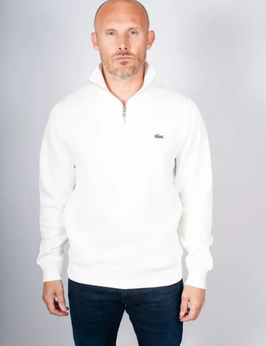 Lacoste Zip-Up High Neck Interlock Sweatshirt | White