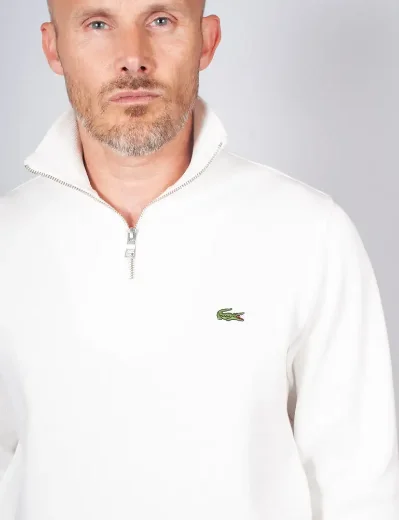 Lacoste Zip-Up High Neck Interlock Sweatshirt | White