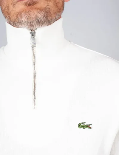 Lacoste Zip-Up High Neck Interlock Sweatshirt | White