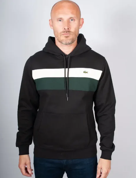 Lacoste Colour-Block Fleece Hoodie | Black Lacoste Colour-Block Fleece Hoodie | Black