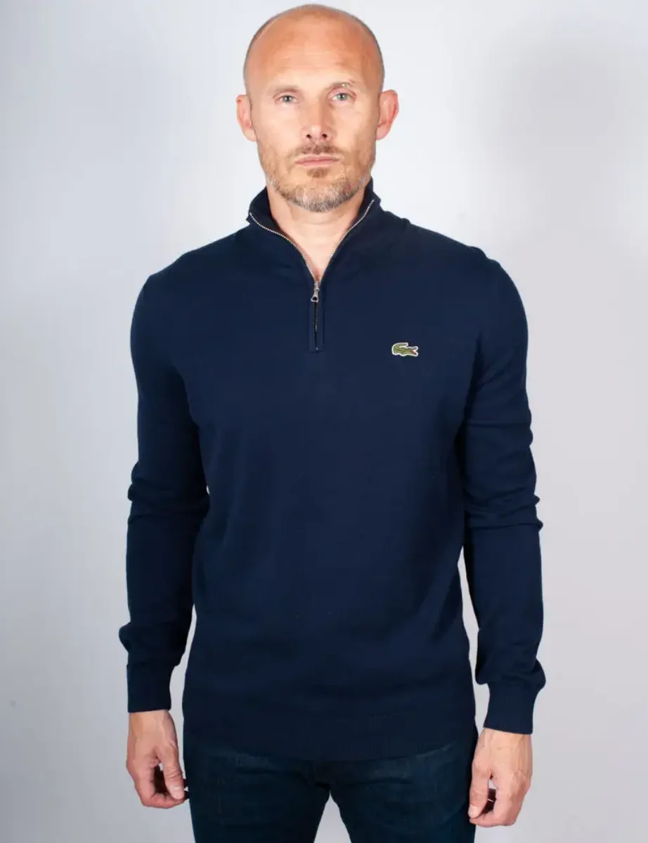 Lacoste Quater Zip Organic Cotton Knit Jumper | Navy