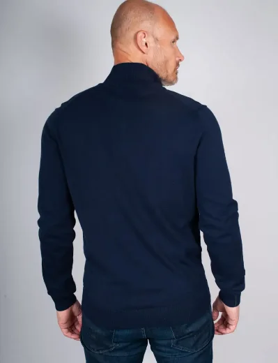 Lacoste Quater Zip Organic Cotton Knit Jumper | Navy