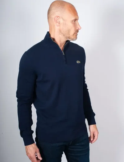 Lacoste Quater Zip Organic Cotton Knit Jumper | Navy