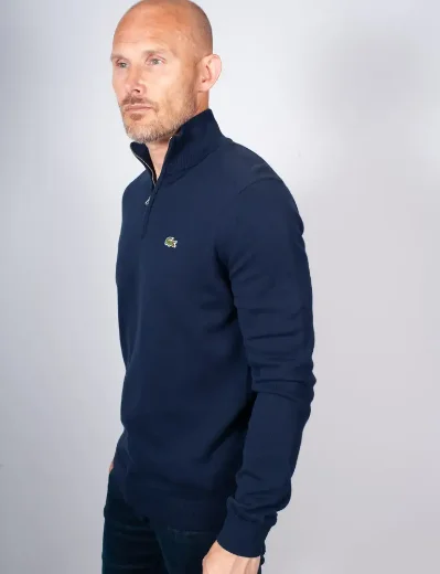 Lacoste Quater Zip Organic Cotton Knit Jumper | Navy