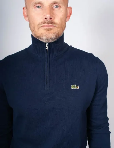 Lacoste Quater Zip Organic Cotton Knit Jumper | Navy
