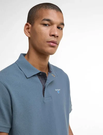 Barbour Tartan Pique Polo Shirt | Blue Stone