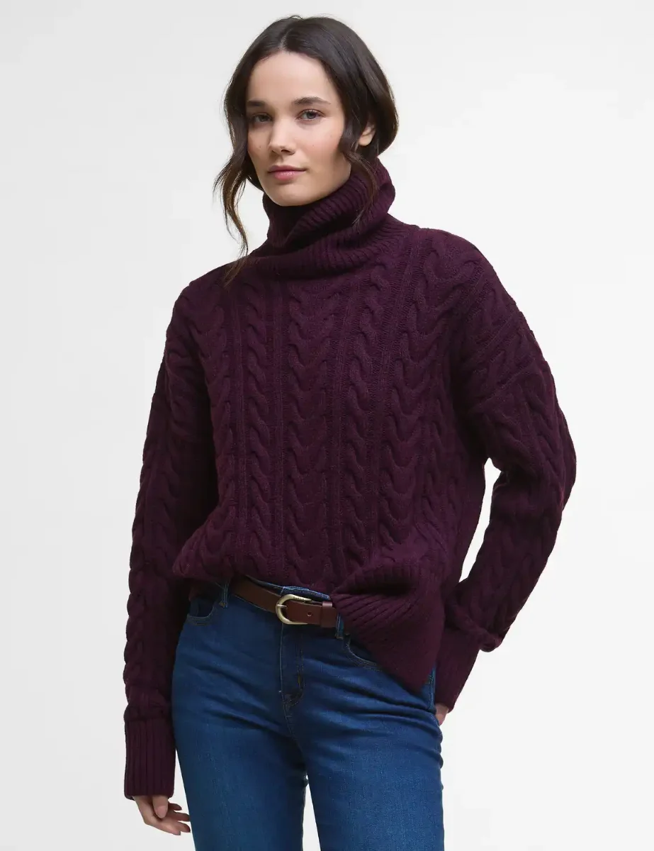Barbour Womens Embleton Roll Neck Jumper | Black Cherry