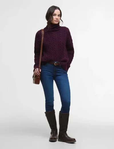 Barbour Womens Embleton Roll Neck Jumper | Black Cherry