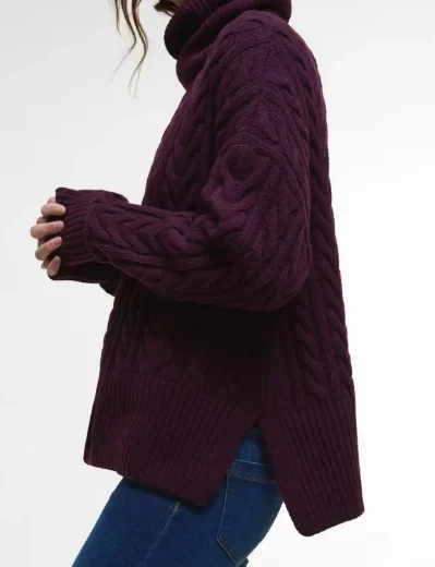 Barbour Womens Embleton Roll Neck Jumper | Black Cherry