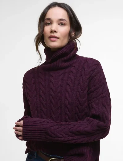 Barbour Womens Embleton Roll Neck Jumper | Black Cherry