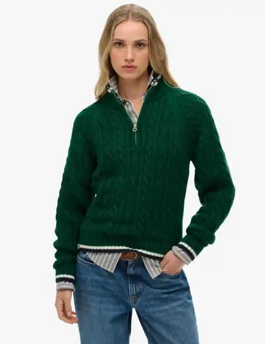 Superdry Slim Cable Half Zip Knit | Sharp Green