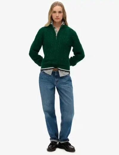 Superdry Slim Cable Half Zip Knit | Sharp Green