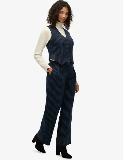 Superdry Mid Rise Pinstripe Trouser | Navy