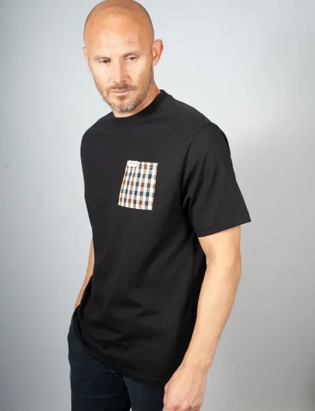 Aquascutum Active Iconic Club Check Pocket T-Shirt | Black Aquascutum Active Iconic Club Check Pocket T-Shirt | Black