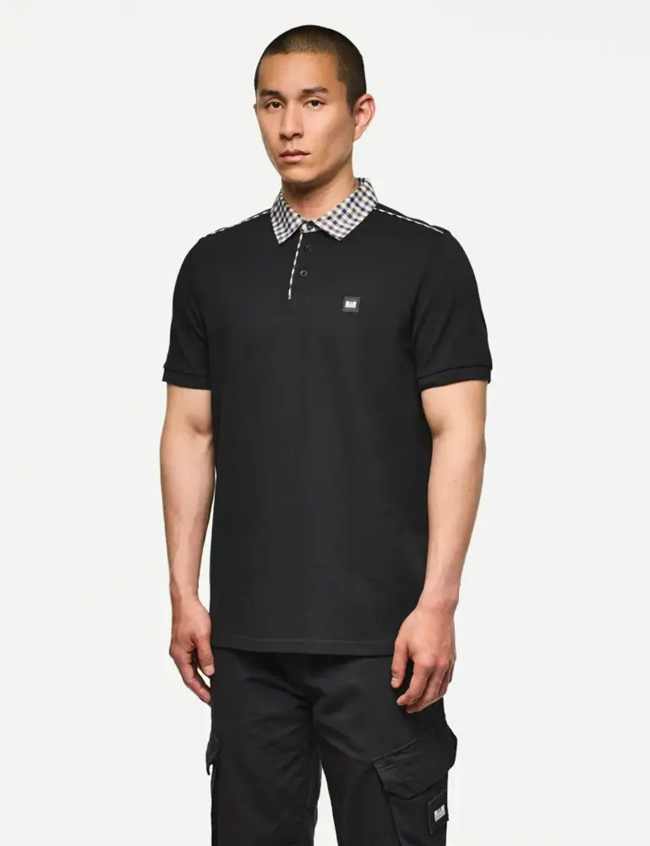 Weekend Offender Cray Check Collar Polo Shirt | Black