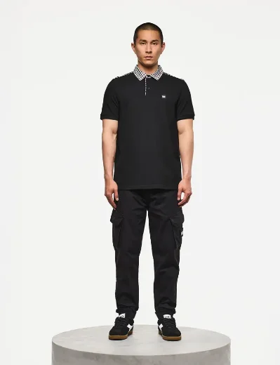 Weekend Offender Cray Check Collar Polo Shirt | Black