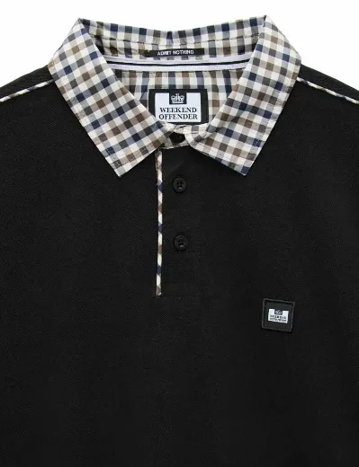 Weekend Offender Cray Check Collar Polo Shirt | Black