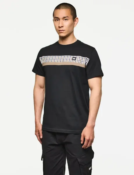 Weekend Offender Cooder Check Panel T-shirt | Black Weekend Offender Cooder Check Panel T-shirt | Black