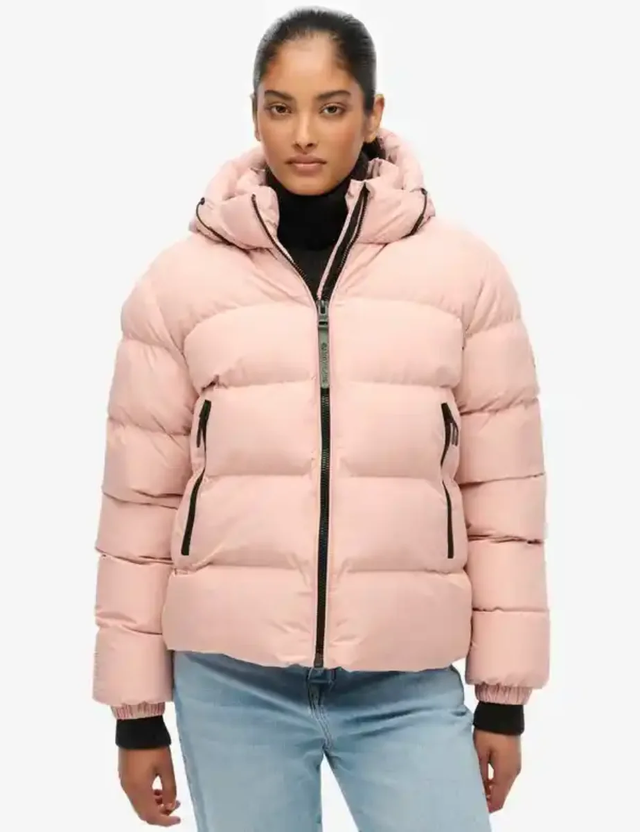 Superdry Women's Hooded Sports Puffer Jacket | Vintage Blush