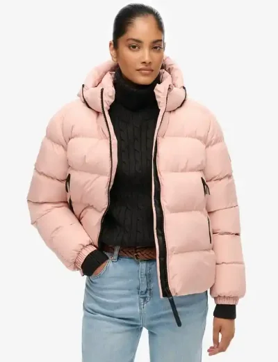 Superdry Women's Hooded Sports Puffer Jacket | Vintage Blush