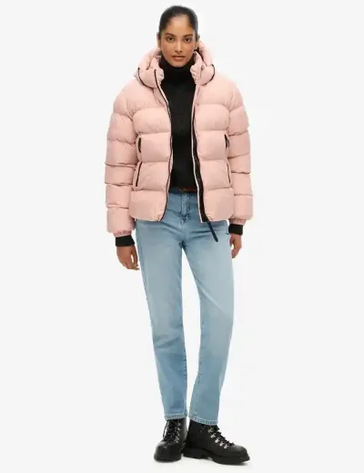 Superdry Women's Hooded Sports Puffer Jacket | Vintage Blush