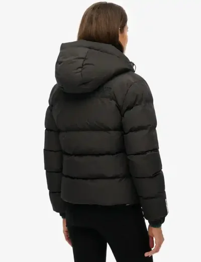 Superdry Women's Hooded Sports Puffer Jacket | Black