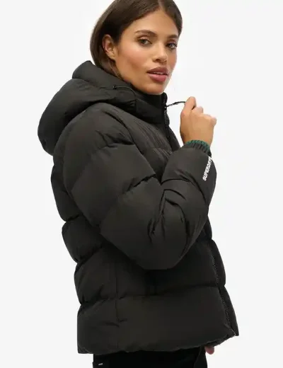 Superdry Women's Hooded Sports Puffer Jacket | Black