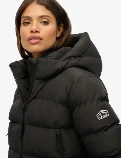 Superdry Women's Hooded Sports Puffer Jacket | Black