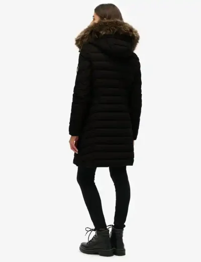 Superdry Womens Fuji Faux Fur Hood Mid Length Jacket | Black