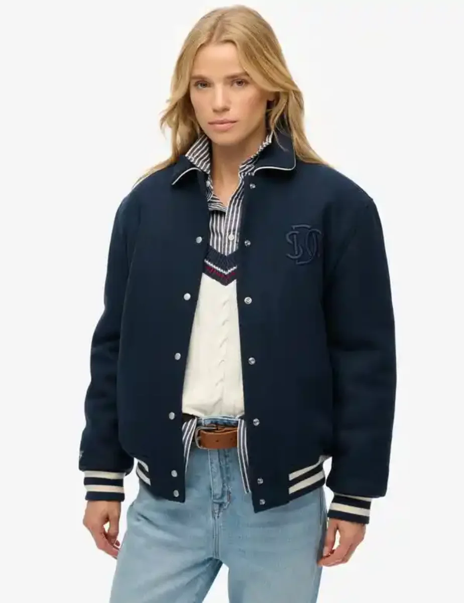 Superdry Womens Country Club Wool Bomber | Blueberry Navy