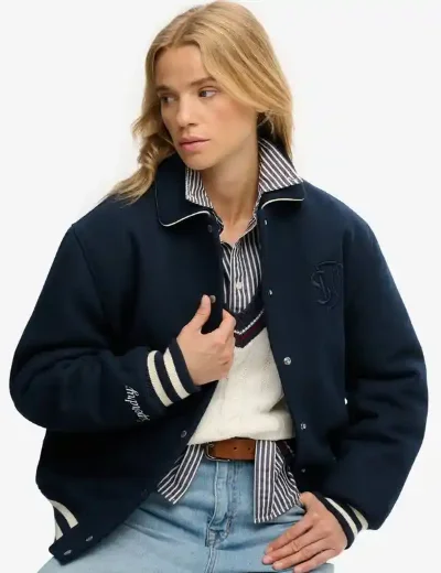 Superdry Womens Country Club Wool Bomber | Blueberry Navy