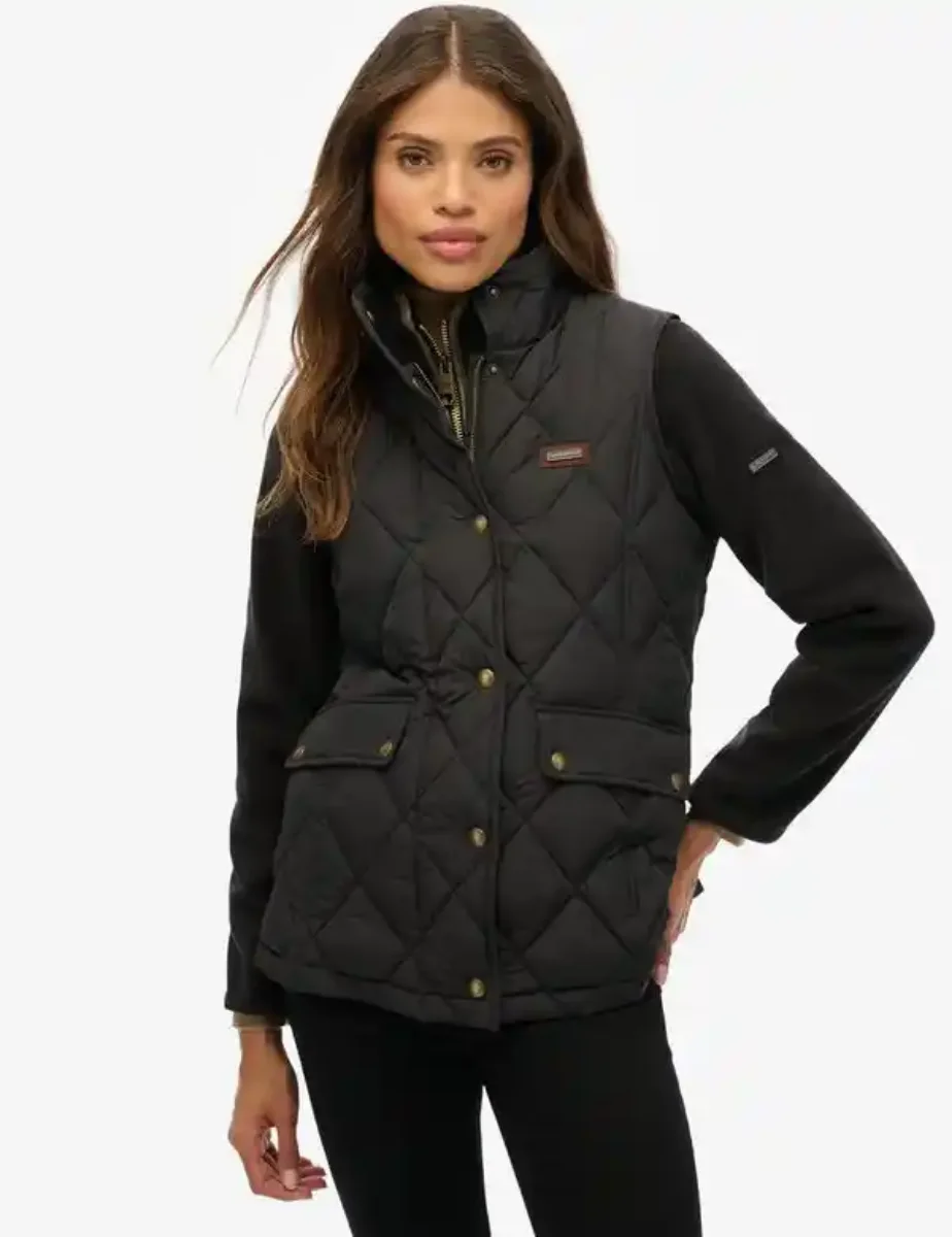 Superdry Womens Cord Trimmed Liner Gilet | Black