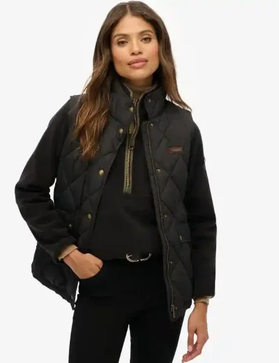 Superdry Womens Cord Trimmed Liner Gilet | Black