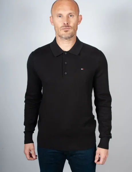 Tommy Hilfiger Pima Organic Cashmere Long Sleeve Polo | Black Tommy Hilfiger Pima Organic Cashmere Long Sleeve Polo | Black