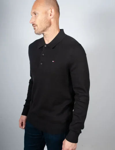 Tommy Hilfiger Pima Organic Cashmere Long Sleeve Polo | Black