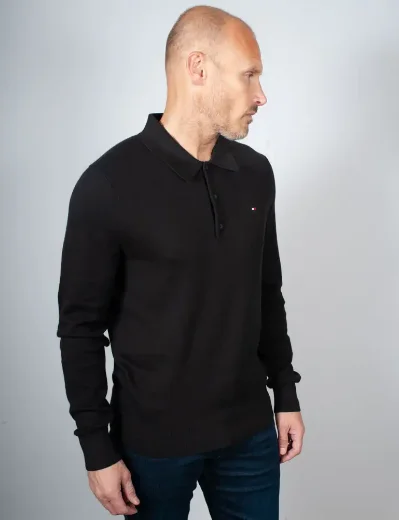 Tommy Hilfiger Pima Organic Cashmere Long Sleeve Polo | Black
