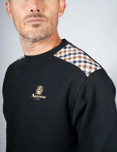 Aquascutum Active Club Check Shoulder Crew Neck Sweatshirt / Black