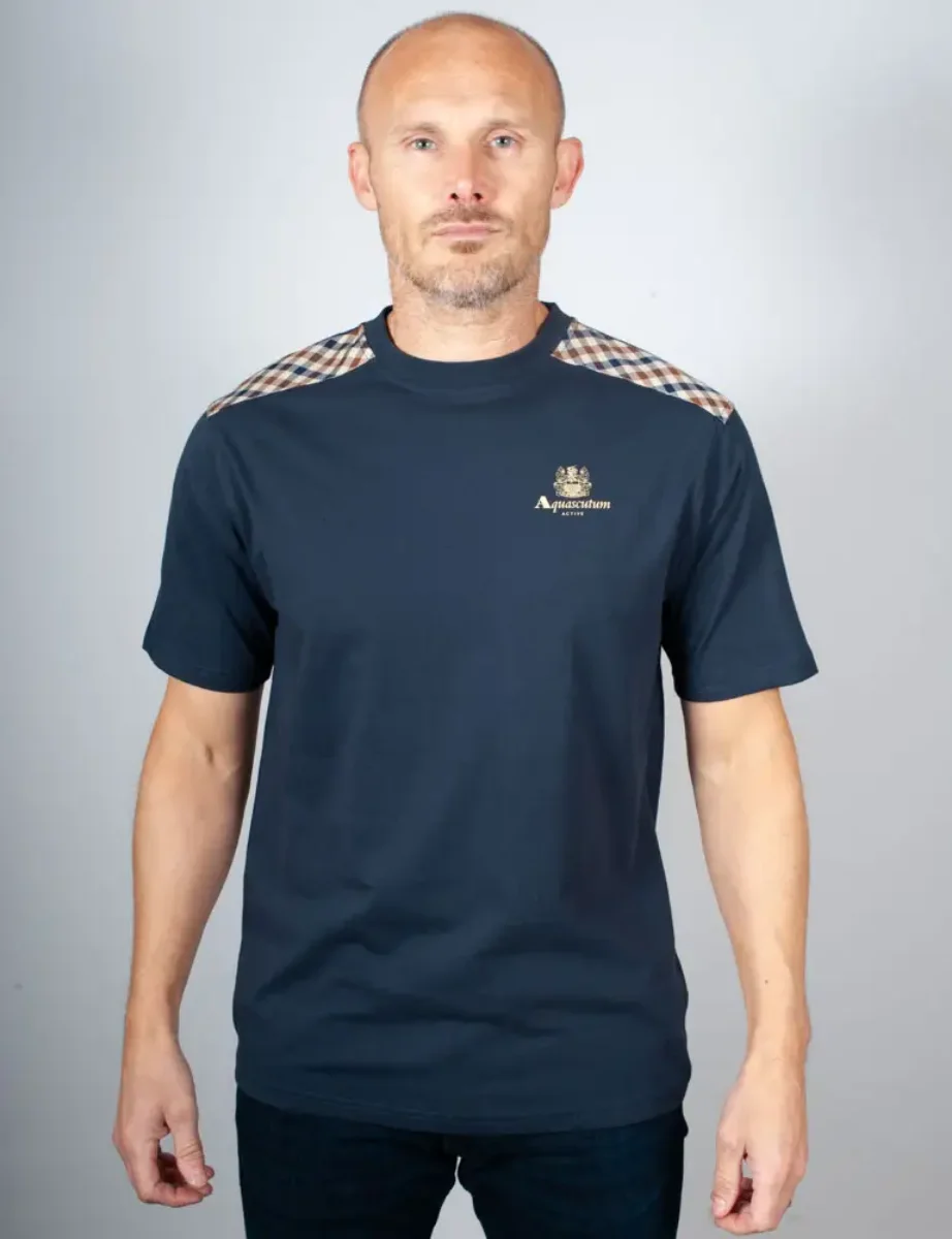 Aquascutum Active Club Check Shoulder T-Shirt / Navy