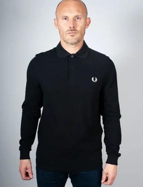 Fred Perry Long Sleeve Plain Polo Shirt | Black Fred Perry Long Sleeve Plain Polo Shirt | Black