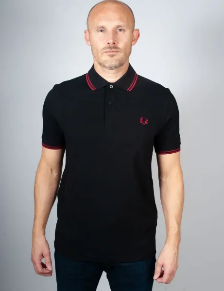 Fred Perry Twin Tipped Polo Shirt | Black / Burnt Red Fred Perry Twin Tipped Polo Shirt | Black / Burnt Red
